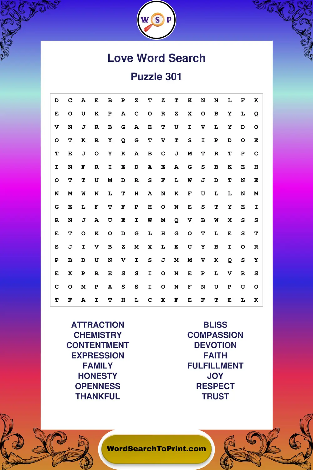 Love Word Search Puzzle 301