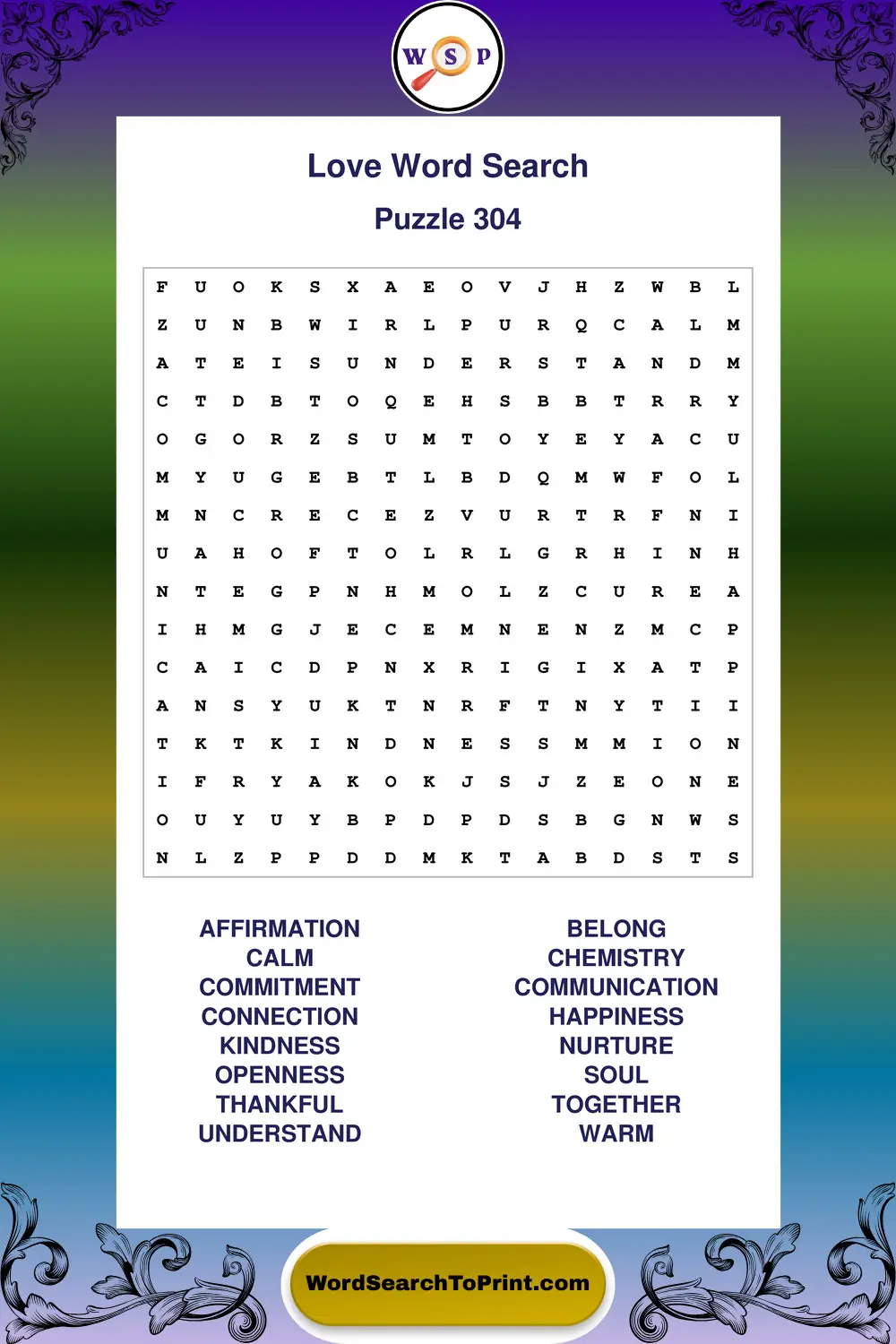 Love Word Search Puzzle 304