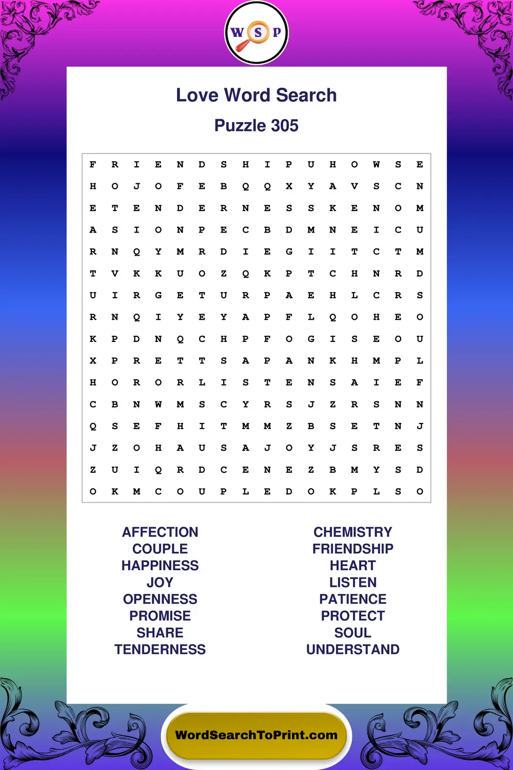 Love Word Search Puzzle 305
