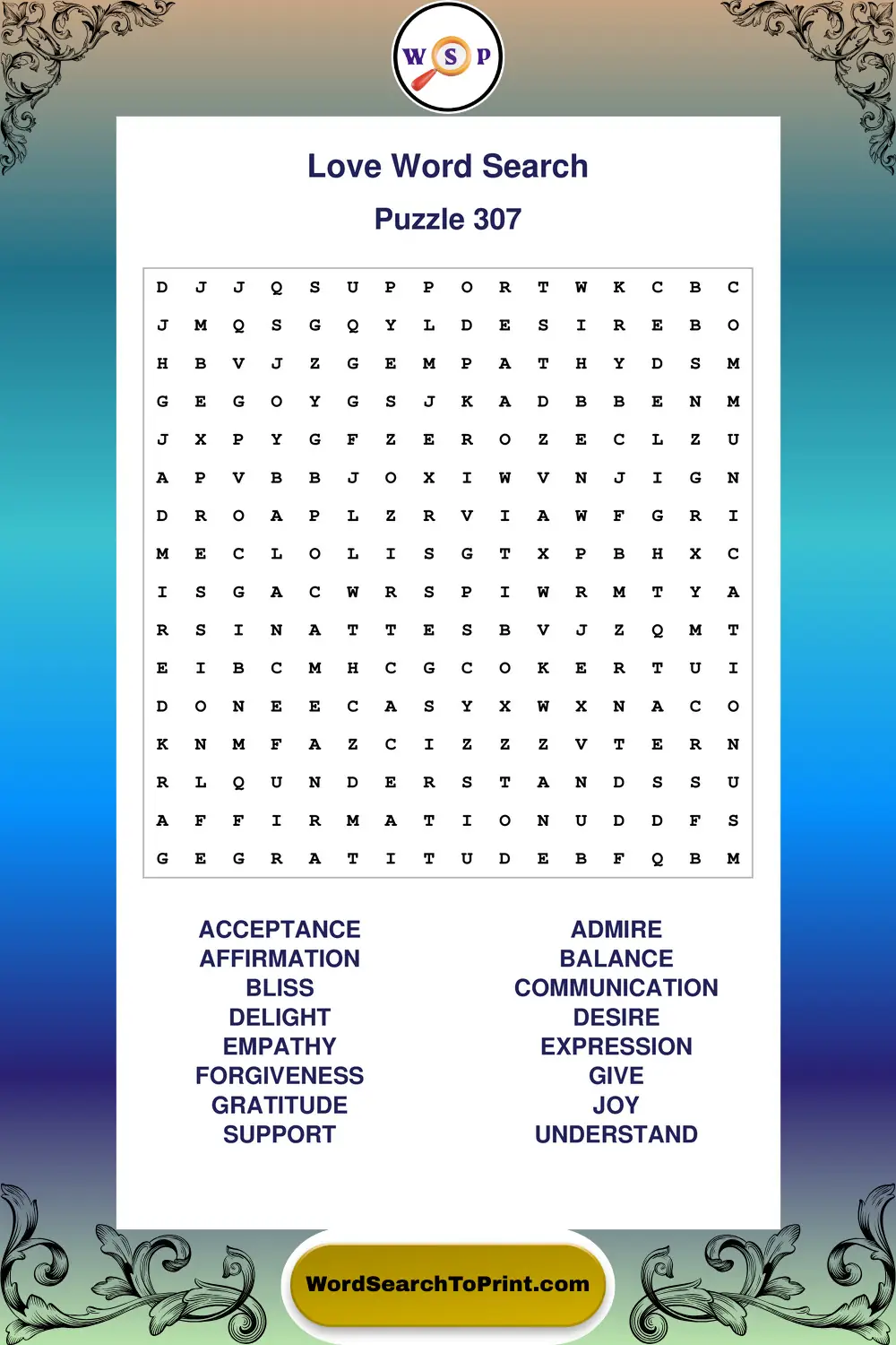 Love Word Search Puzzle 307