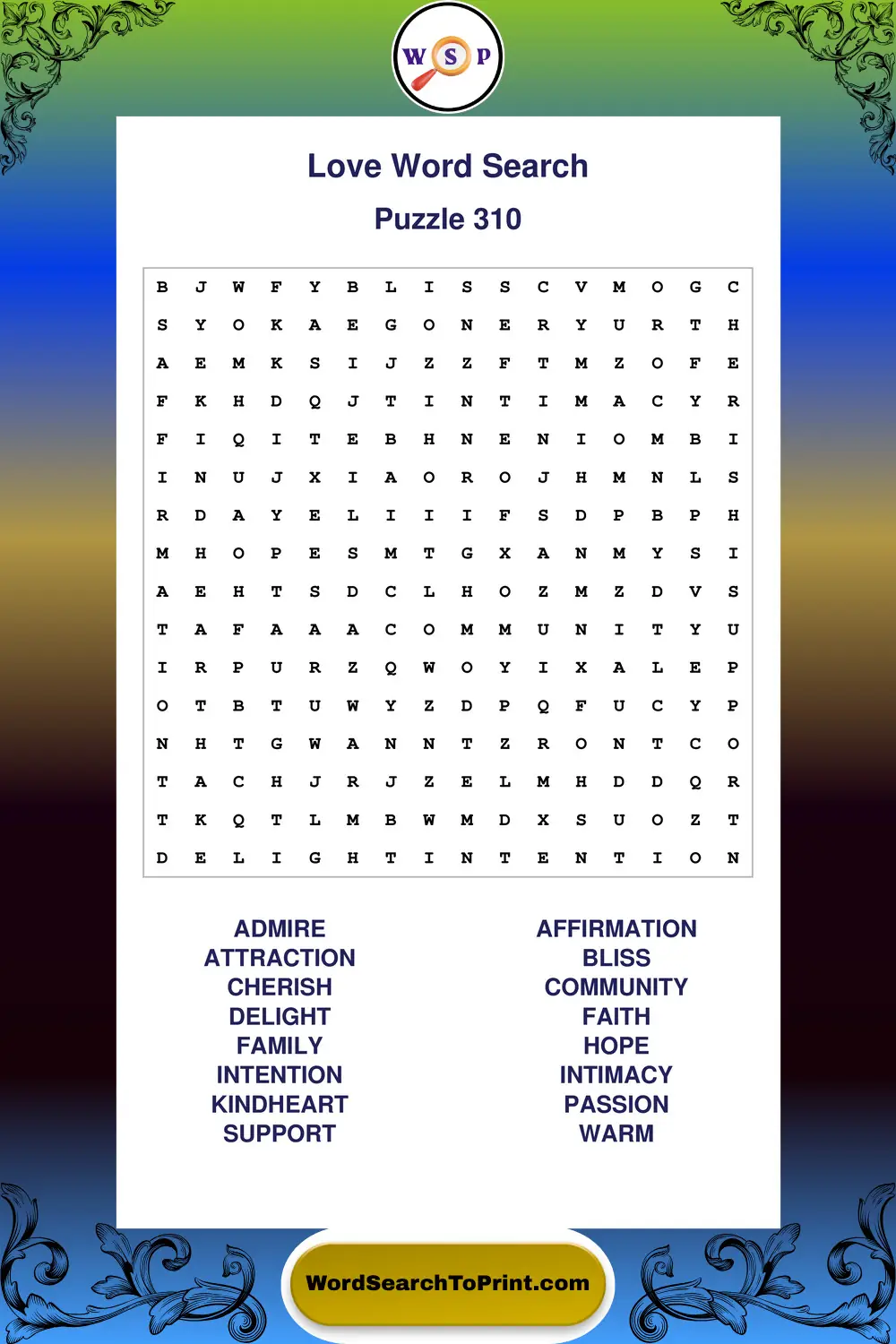 Love Word Search Puzzle 310