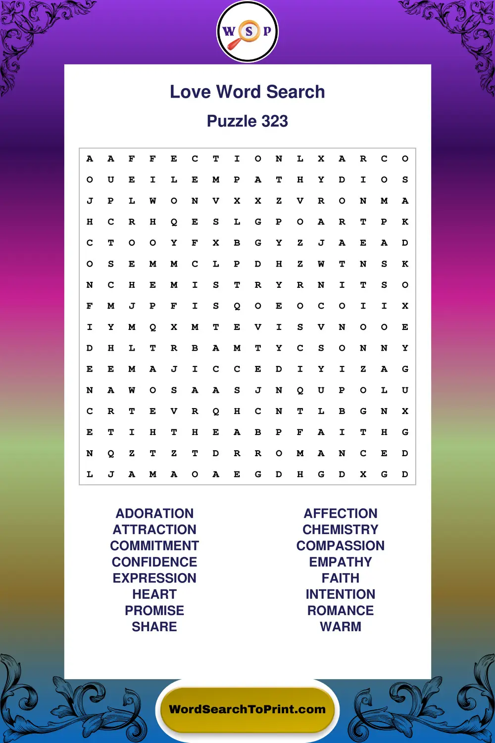 Love Word Search Puzzle 323