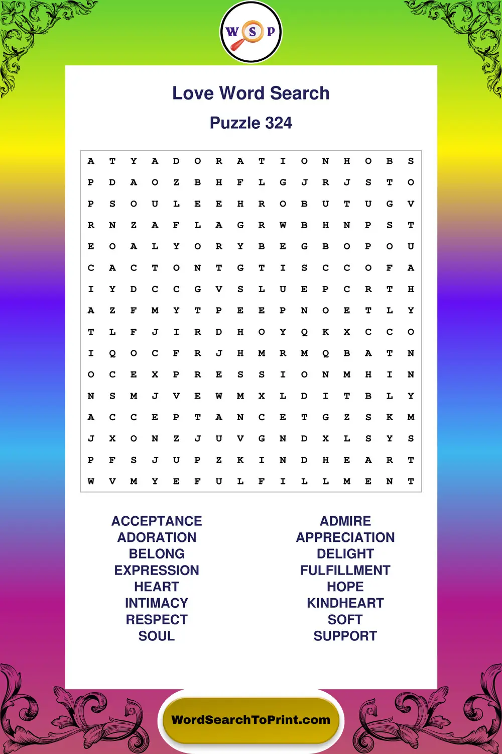 Love Word Search Puzzle 324