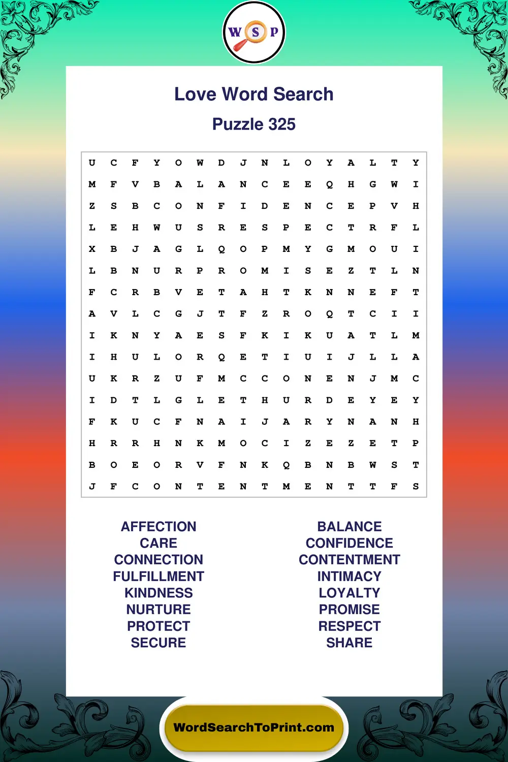 Love Word Search Puzzle 325