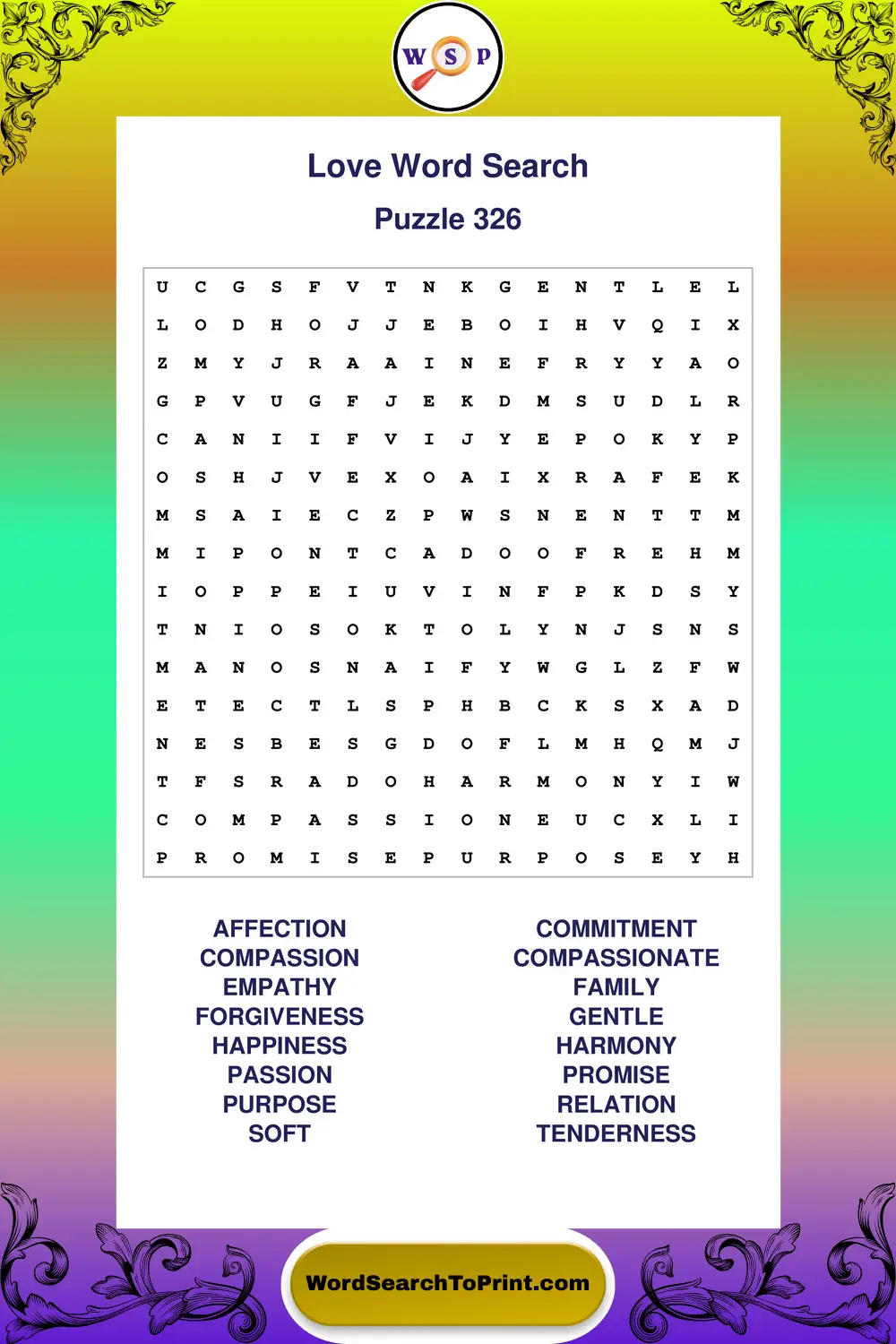 Love Word Search Puzzle 326