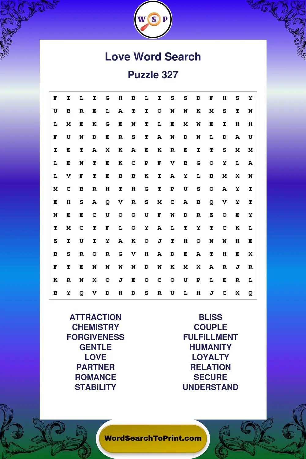 Love Word Search Puzzle 327