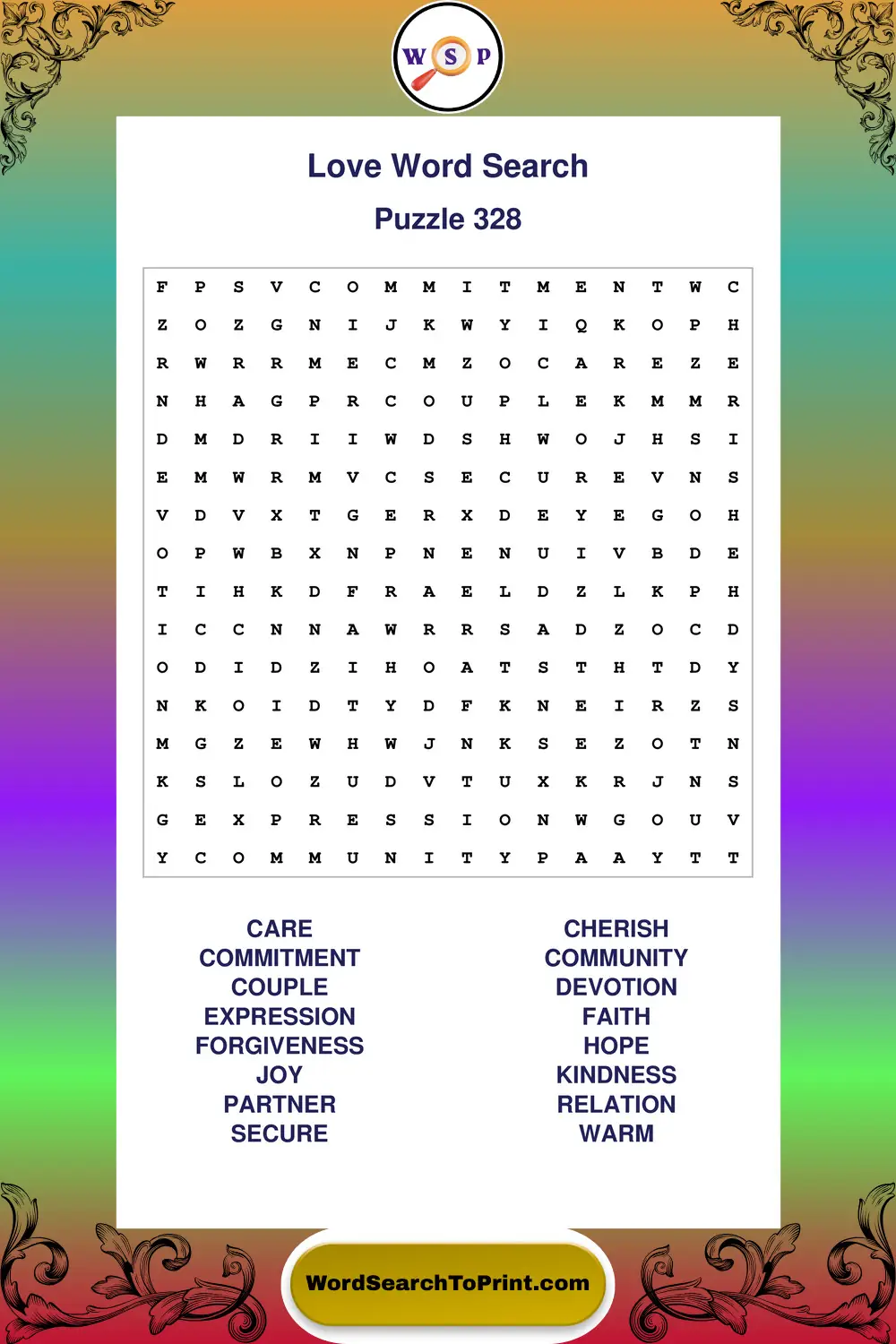Love Word Search Puzzle 328