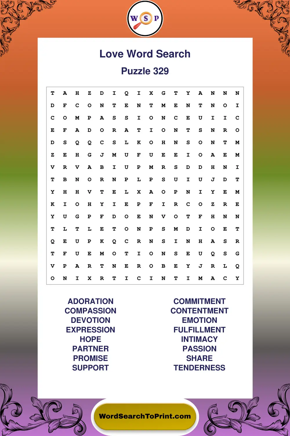 Love Word Search Puzzle 329