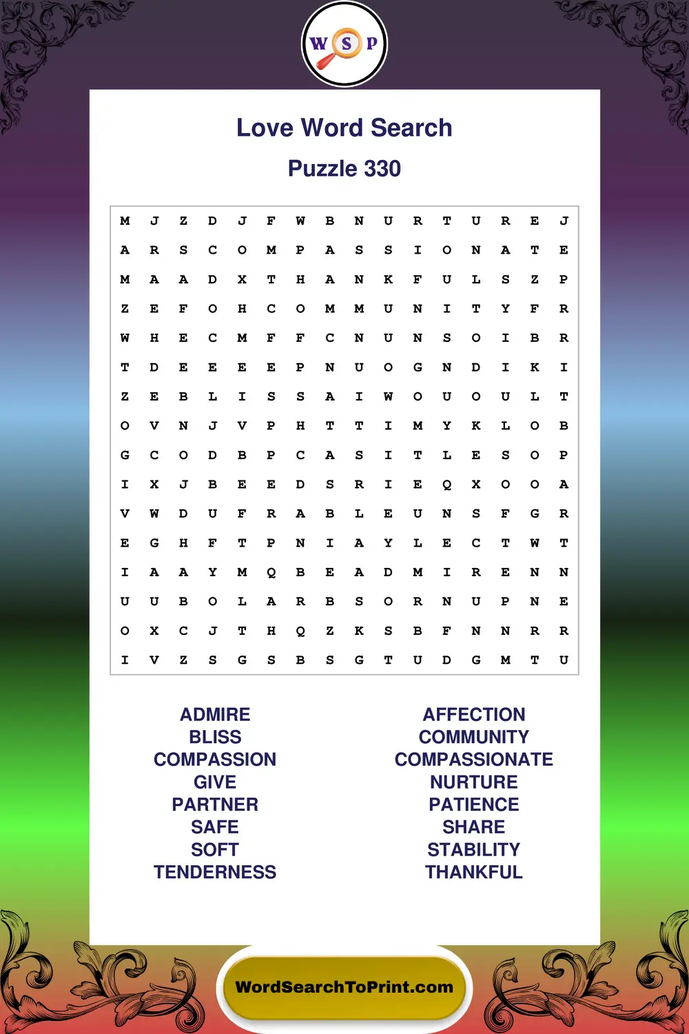 Love Word Search Puzzle 330
