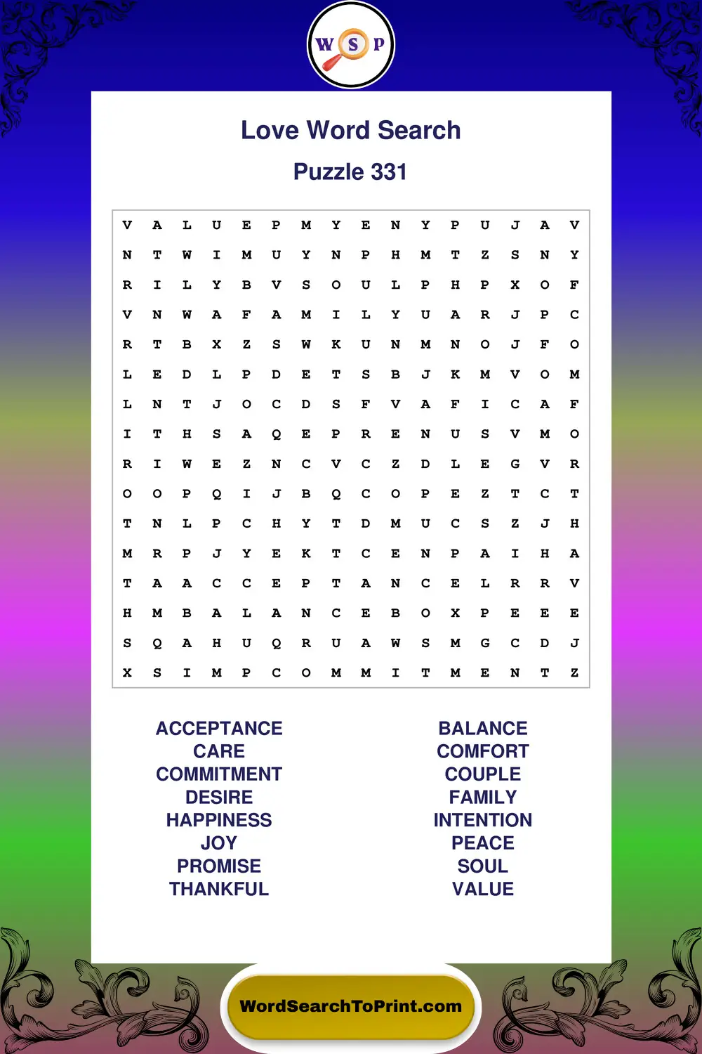 Love Word Search Puzzle 331