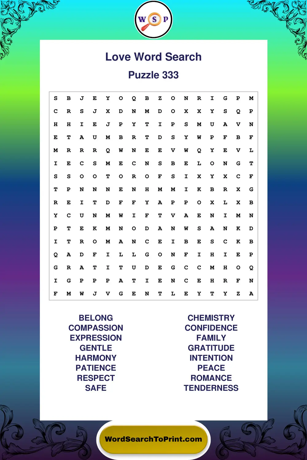 Love Word Search Puzzle 333
