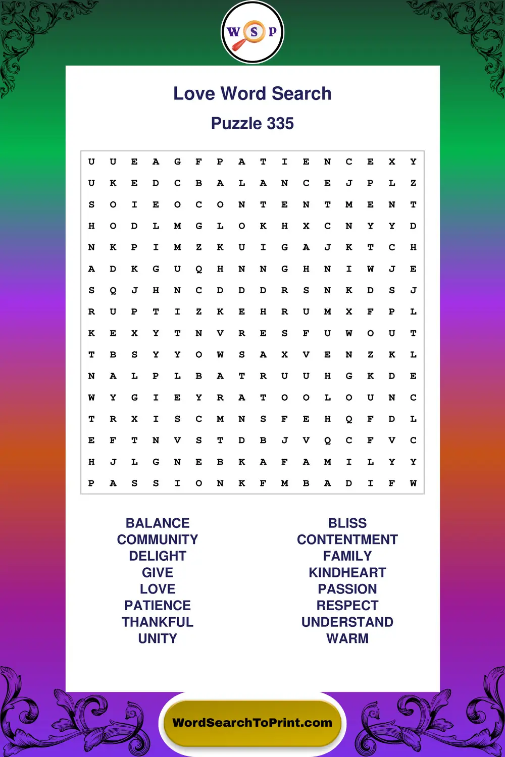 Love Word Search Puzzle 335