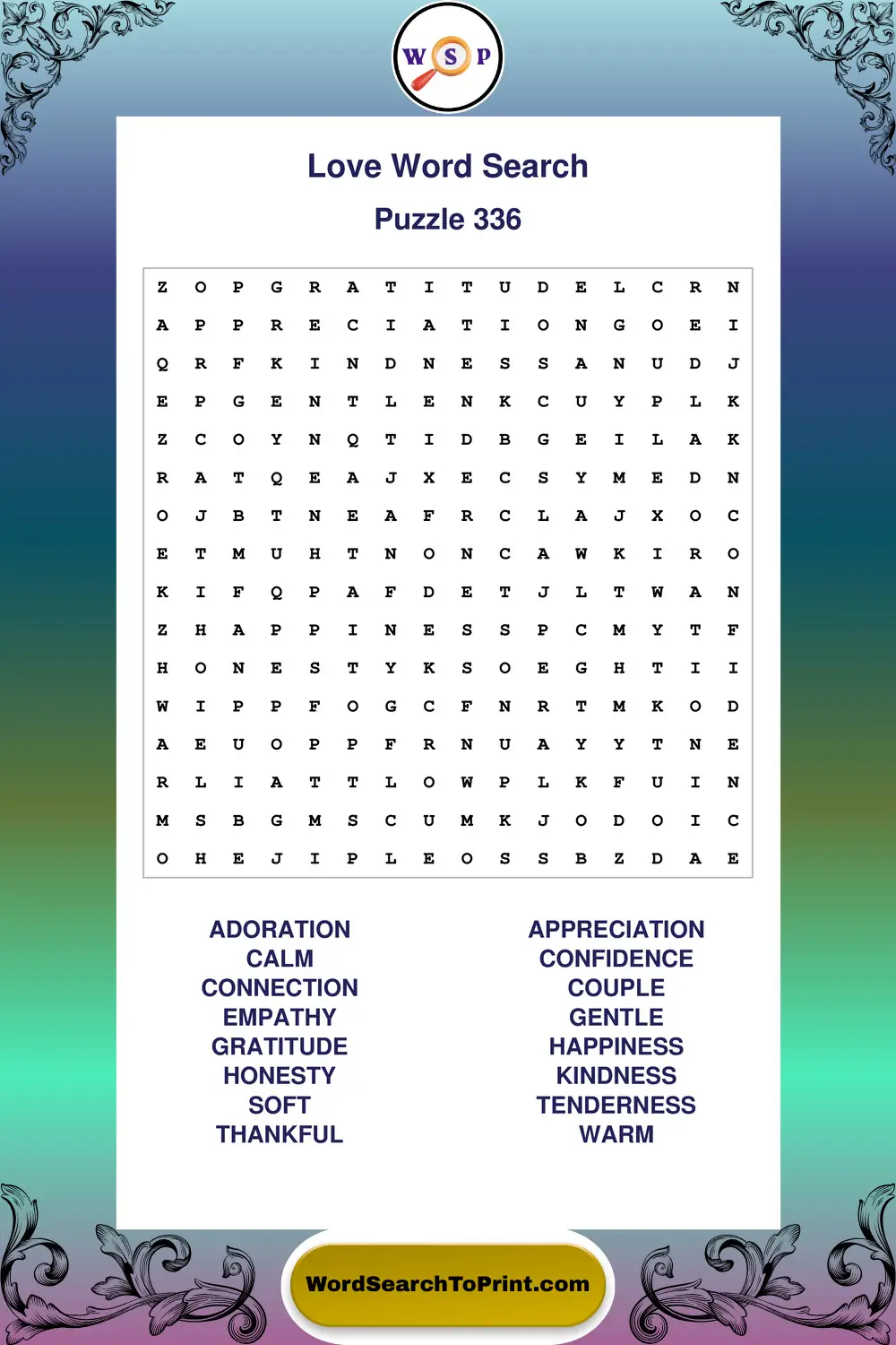 Love Word Search Puzzle 336