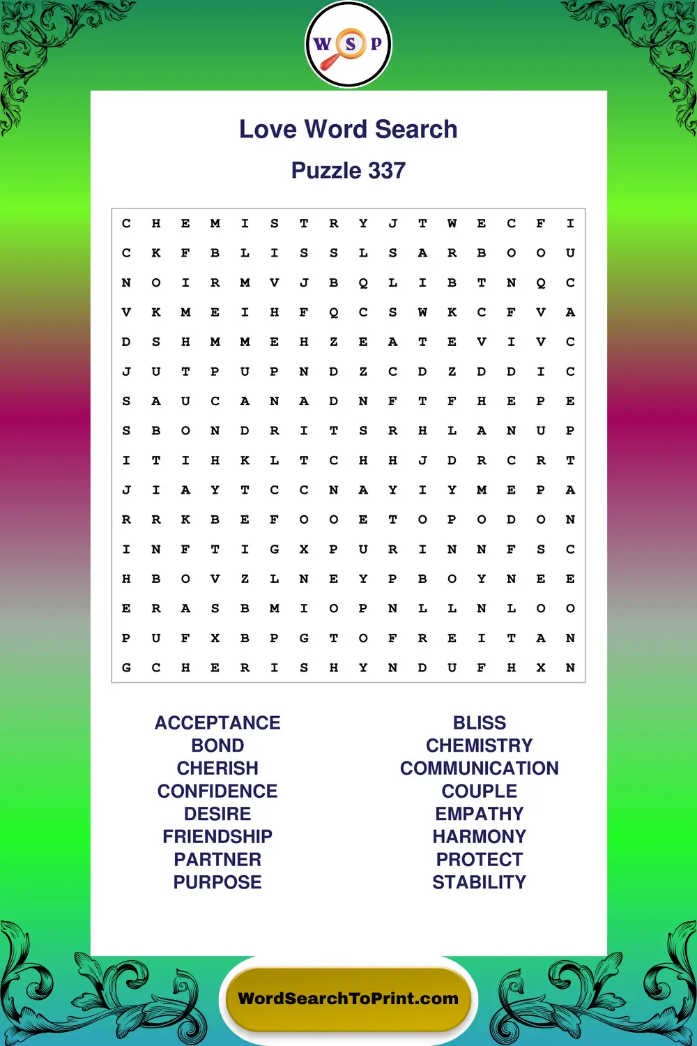 Love Word Search Puzzle 337
