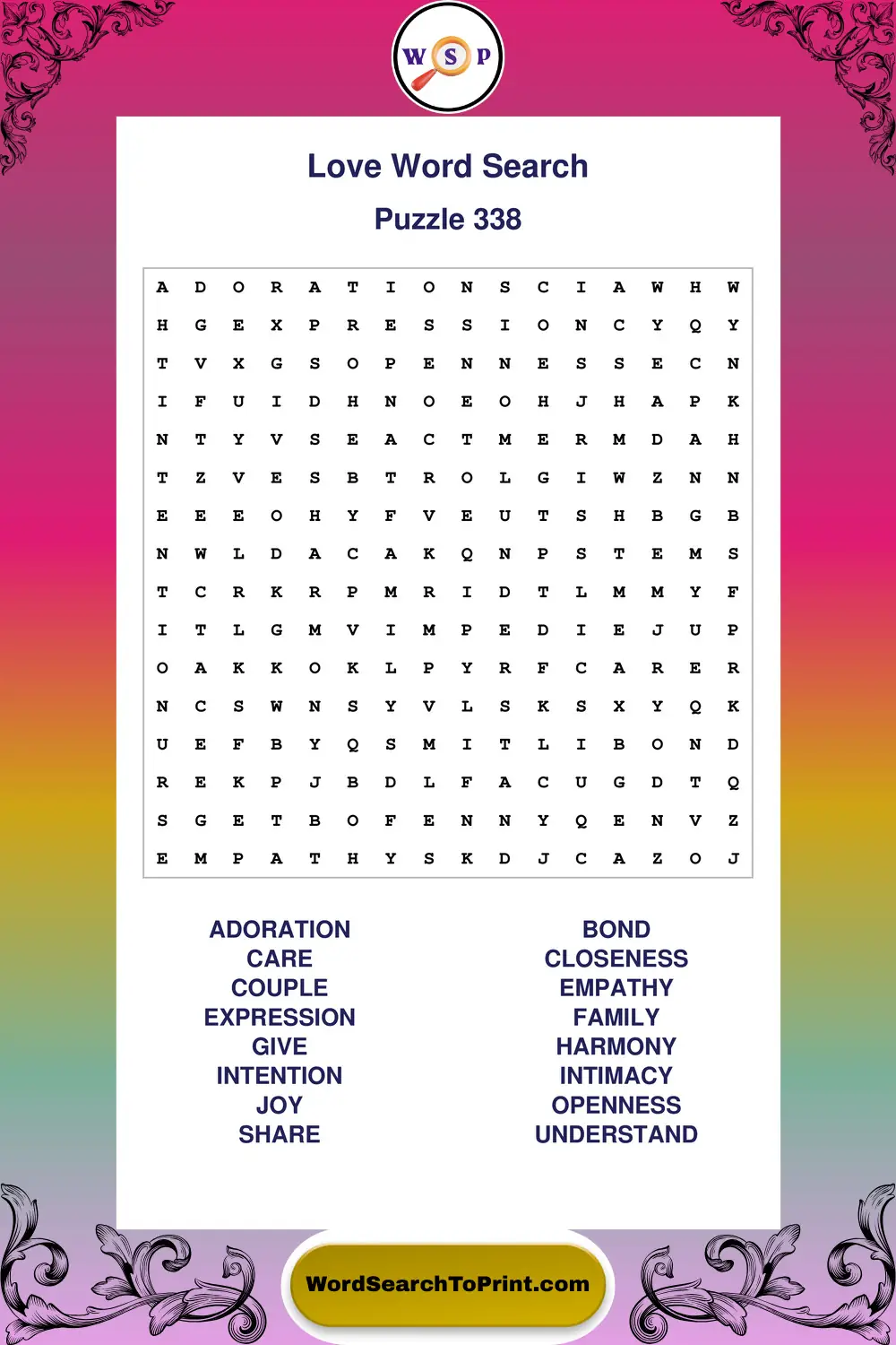 Love Word Search Puzzle 338