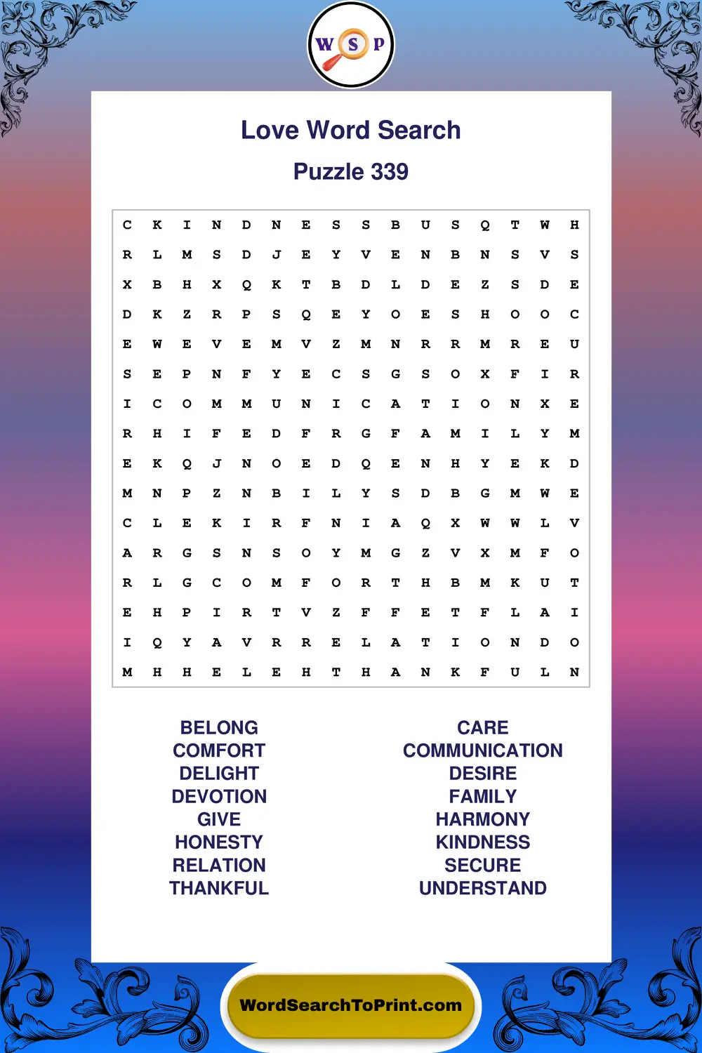 Love Word Search Puzzle 339