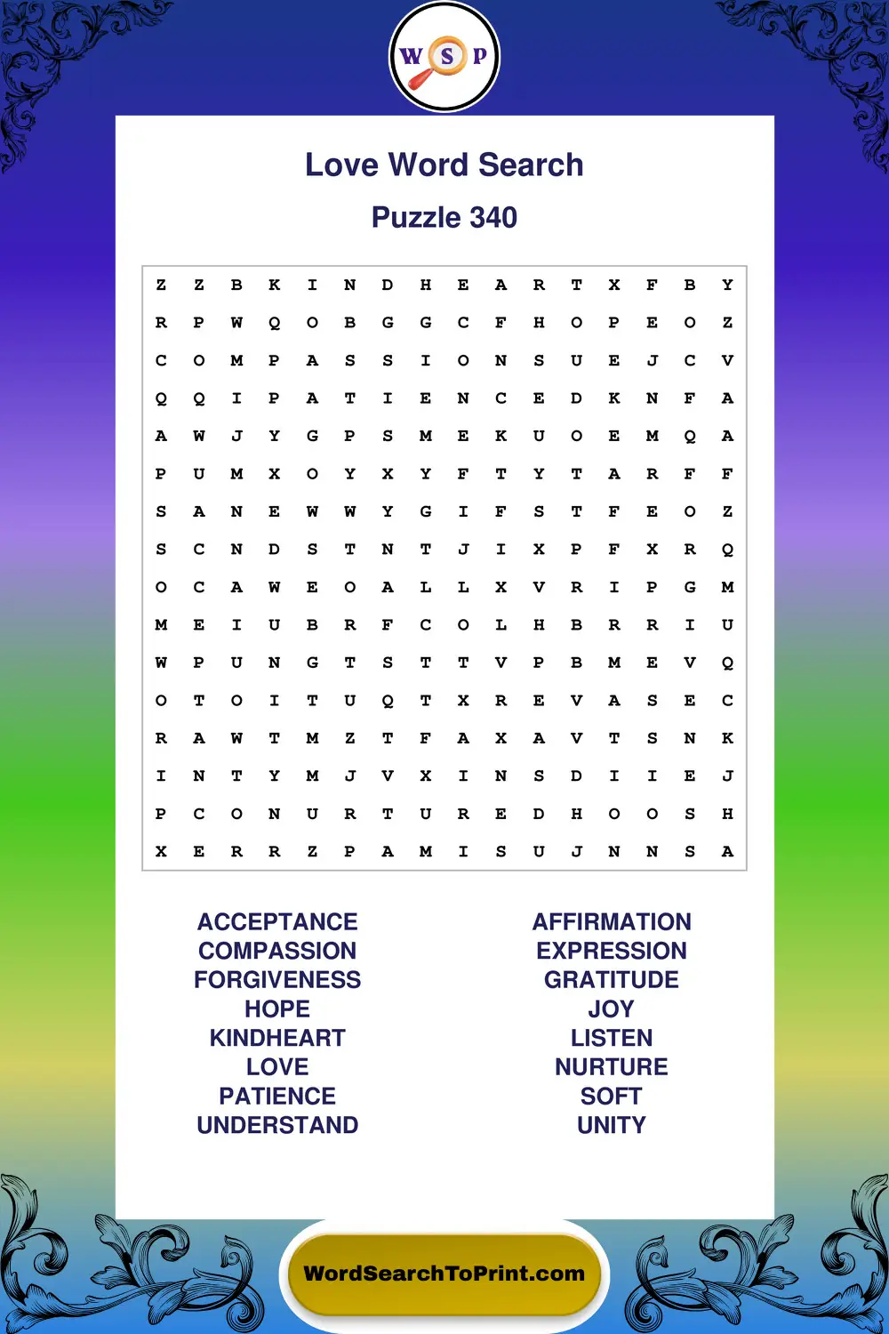 Love Word Search Puzzle 340