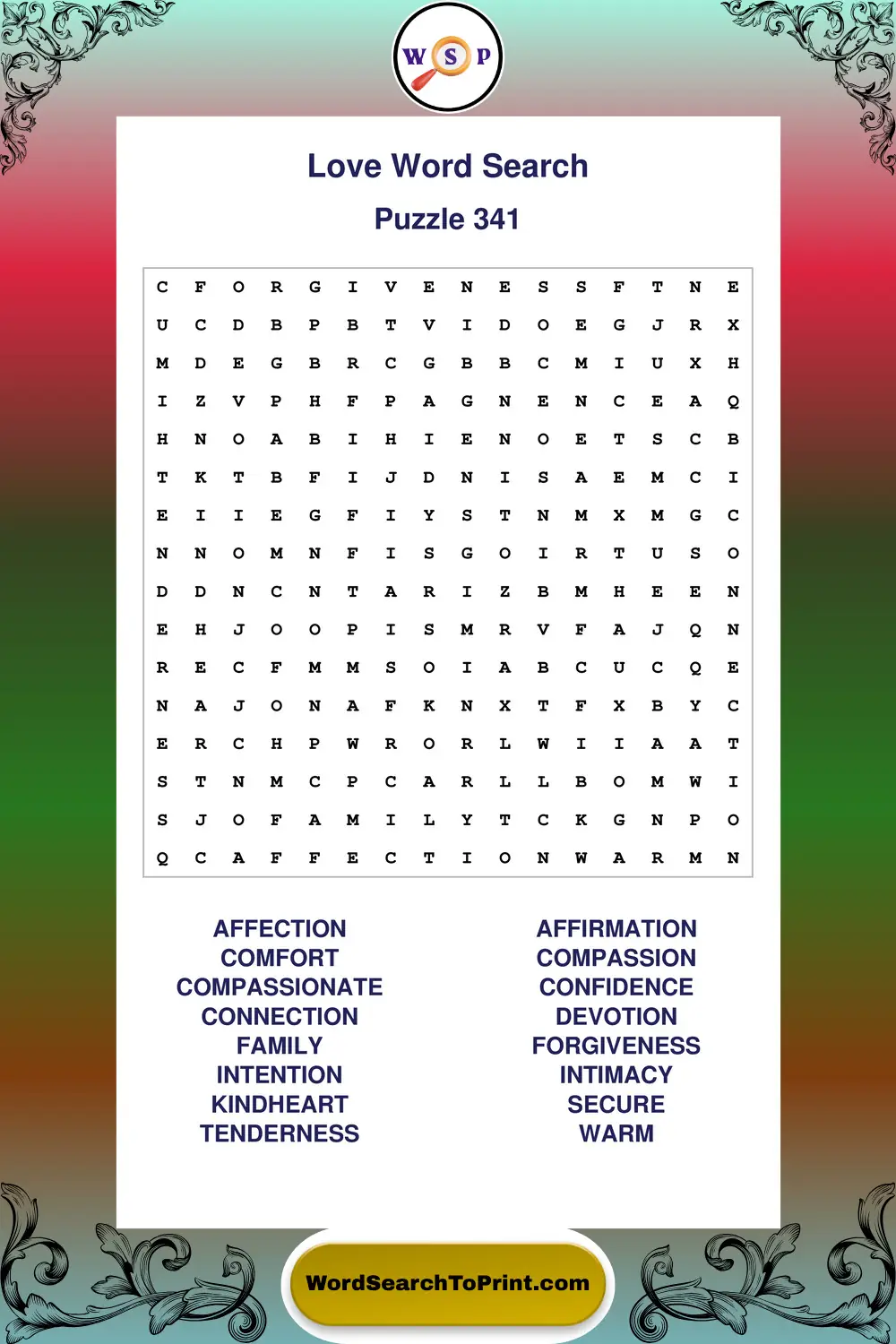 Love Word Search Puzzle 341