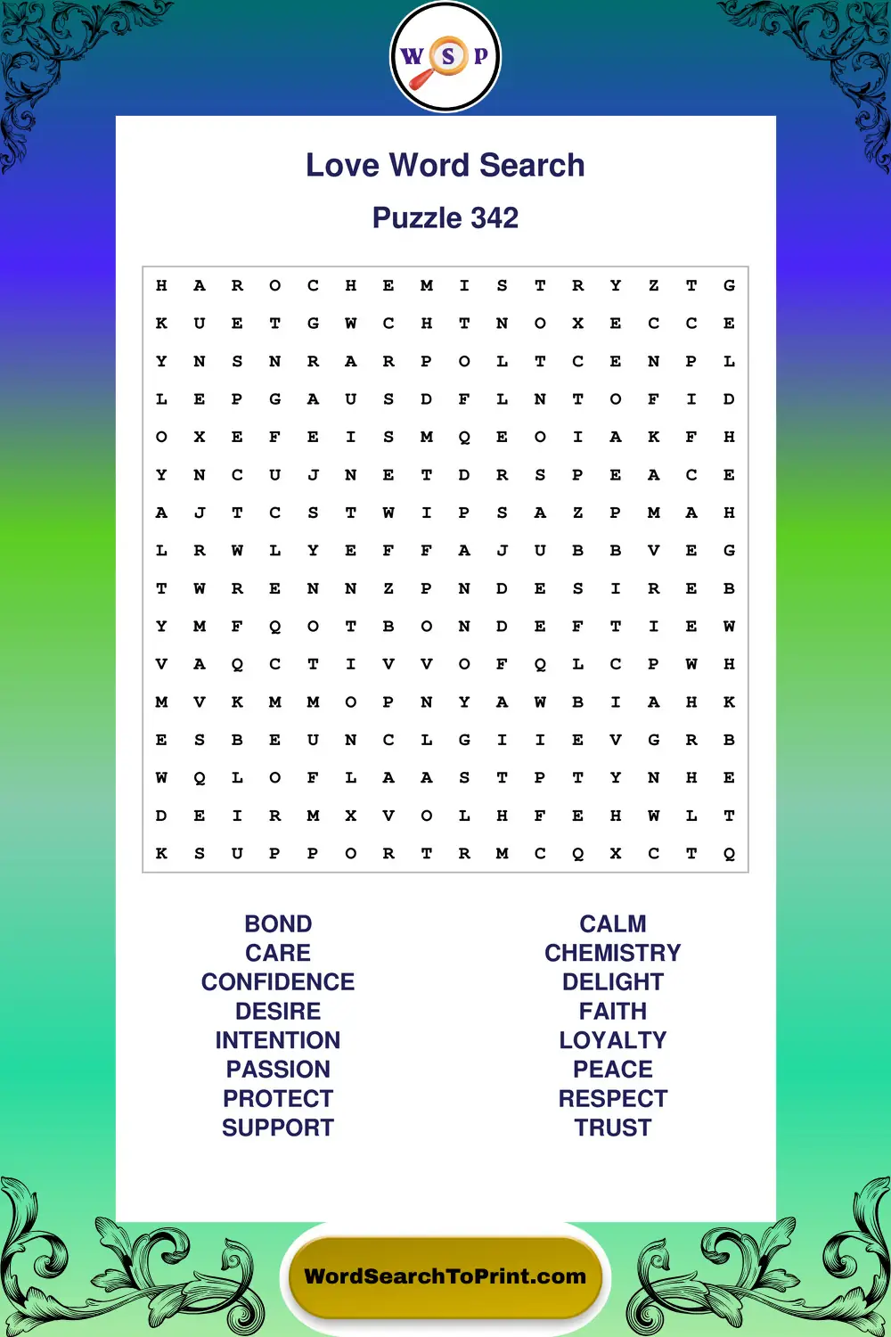 Love Word Search Puzzle 342