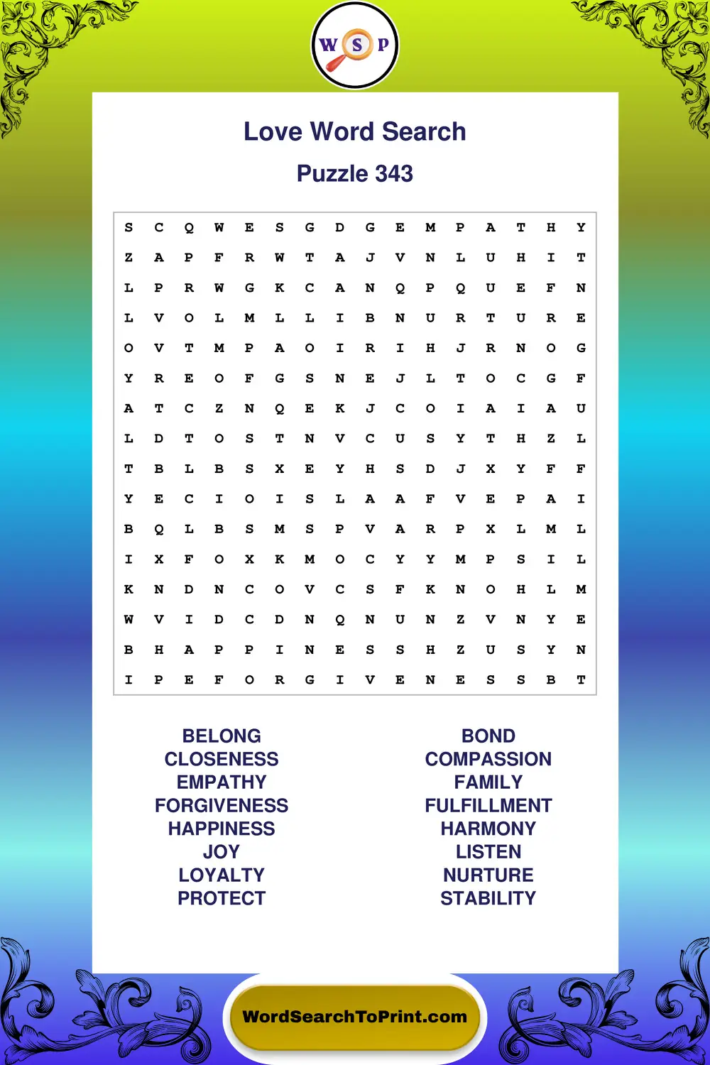 Love Word Search Puzzle 343