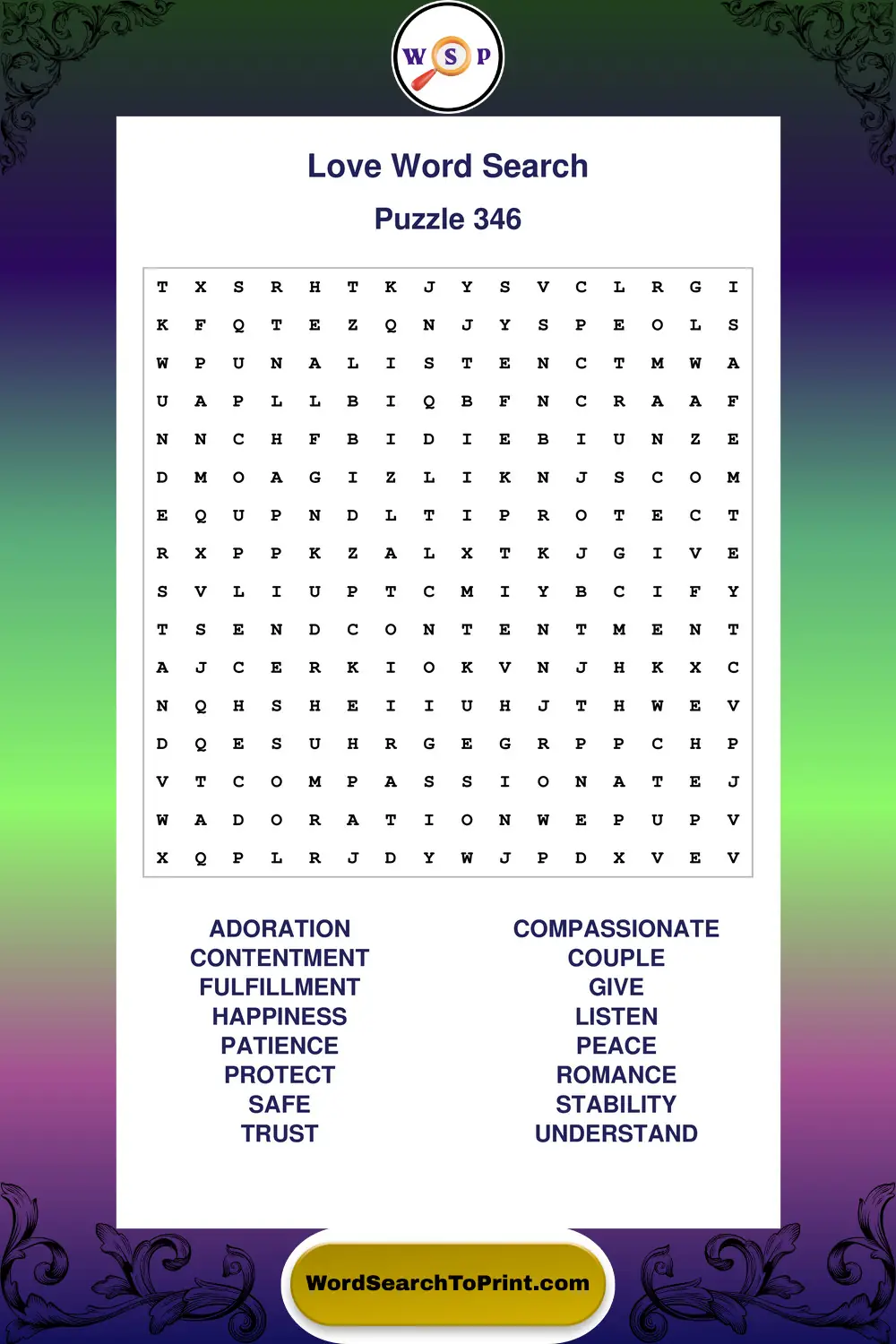 Love Word Search Puzzle 346