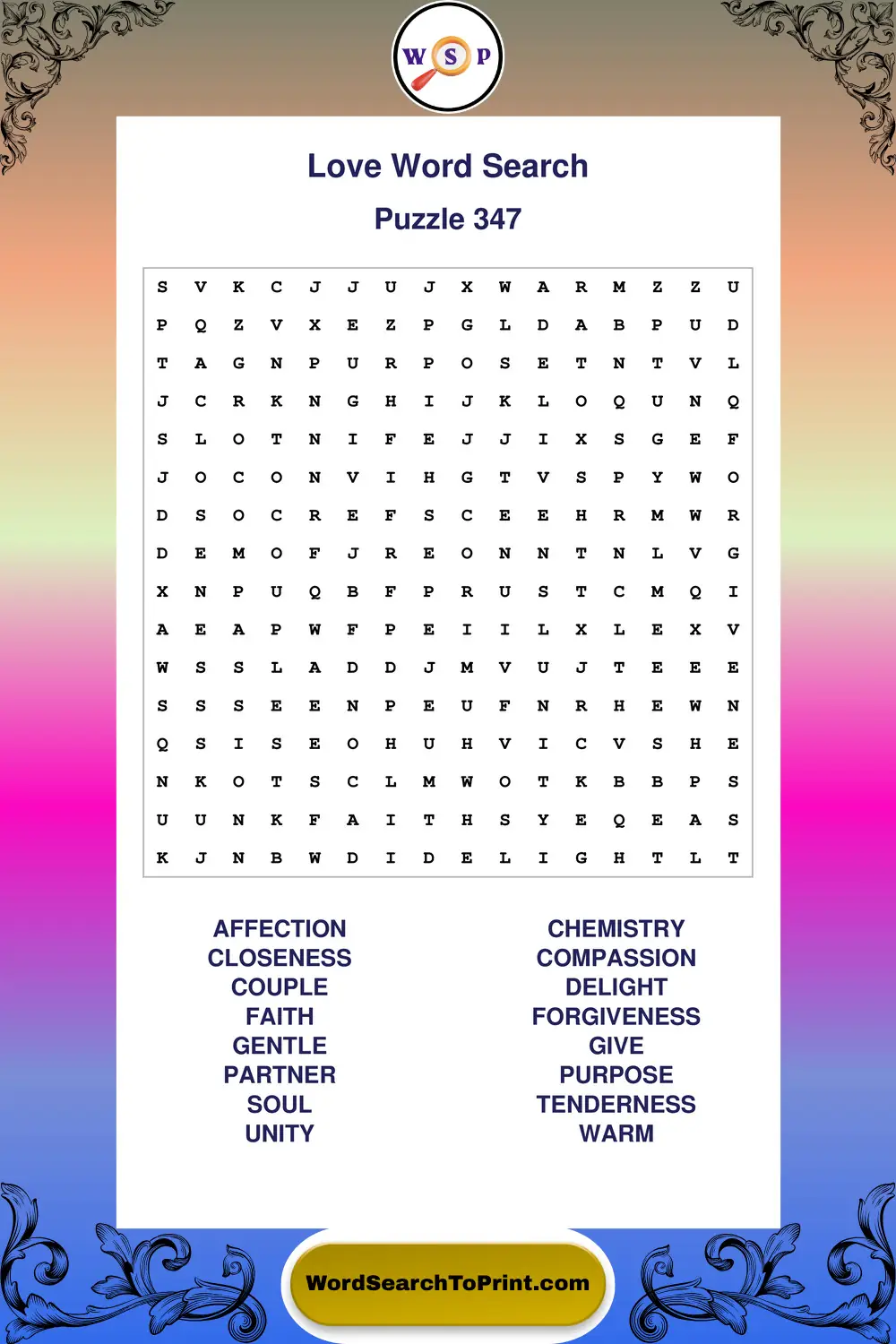 Love Word Search Puzzle 347