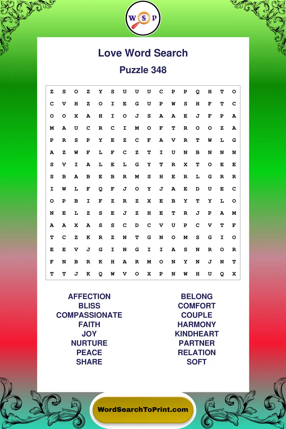 Love Word Search Puzzle 348