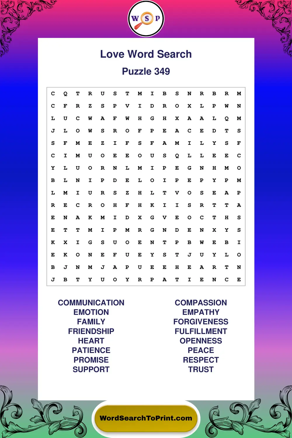 Love Word Search Puzzle 349