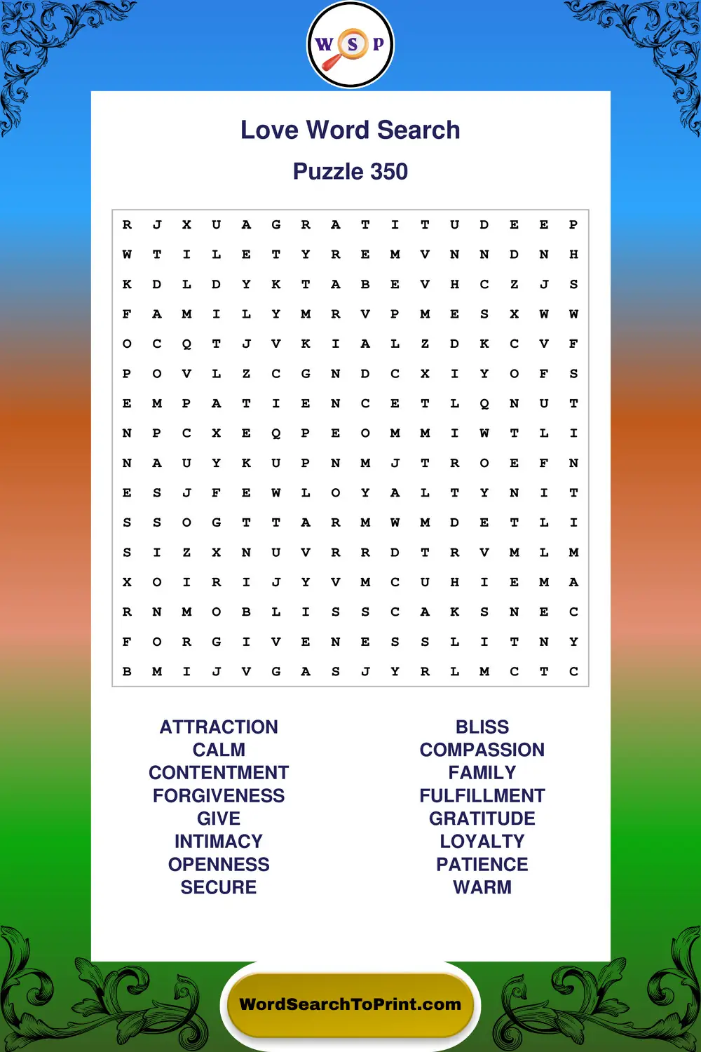 Love Word Search Puzzle 350
