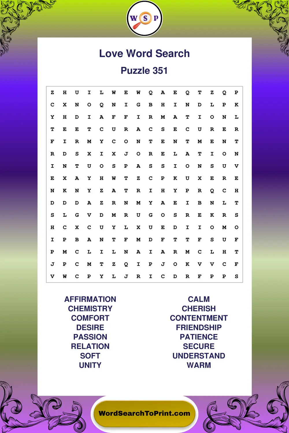 Love Word Search Puzzle 351