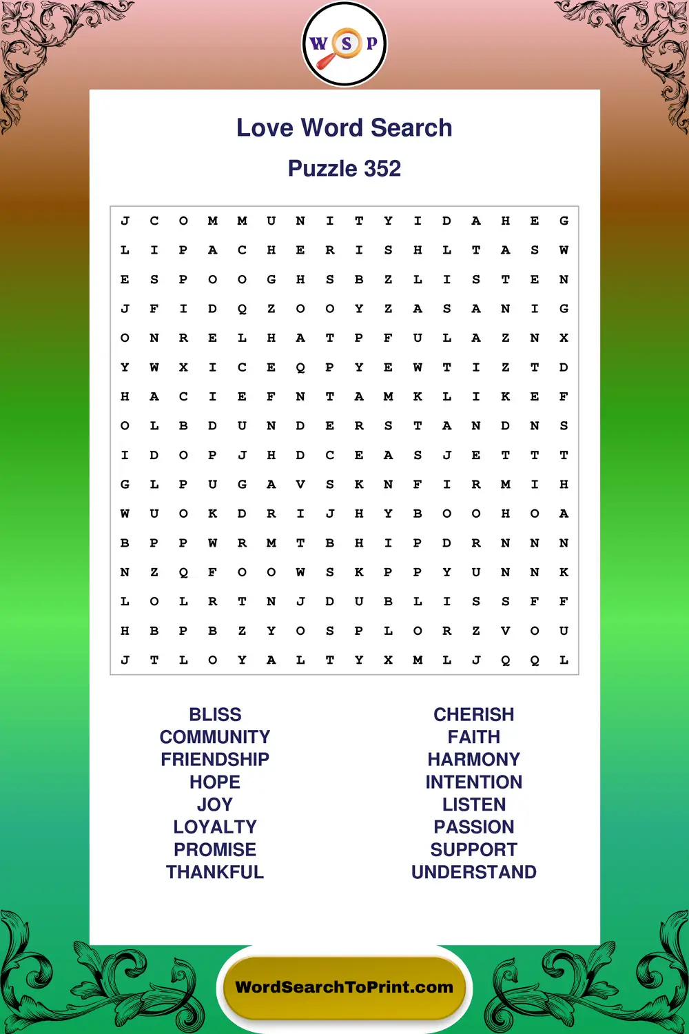 Love Word Search Puzzle 352
