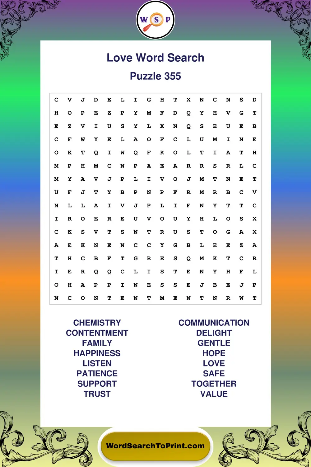 Love Word Search Puzzle 355