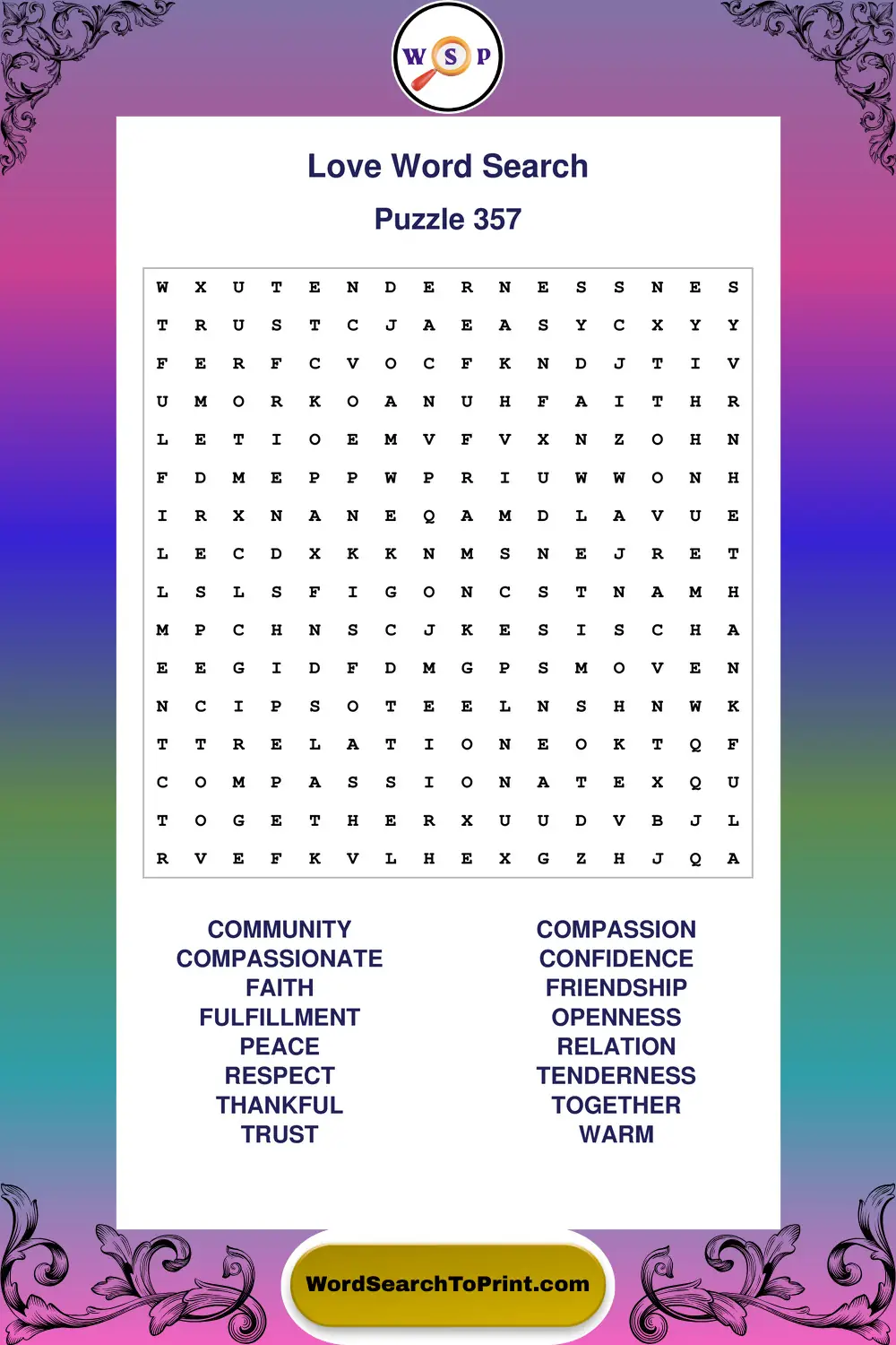 Love Word Search Puzzle 357