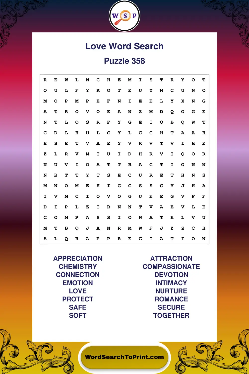 Love Word Search Puzzle 358