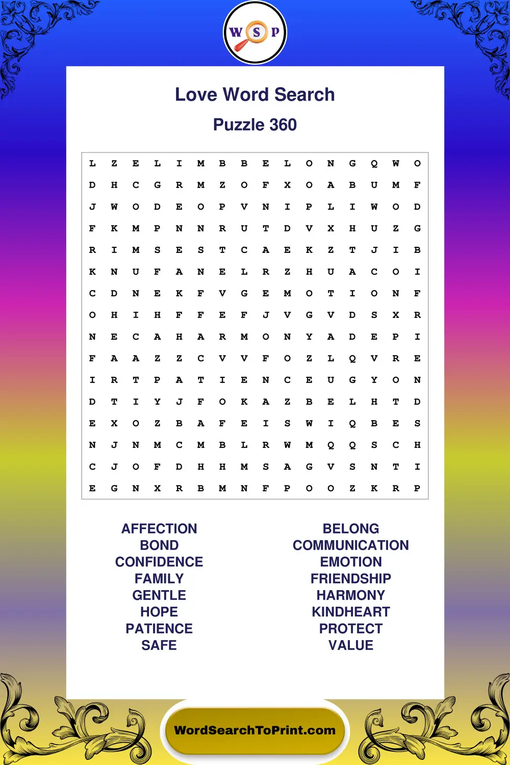 Love Word Search Puzzle 360