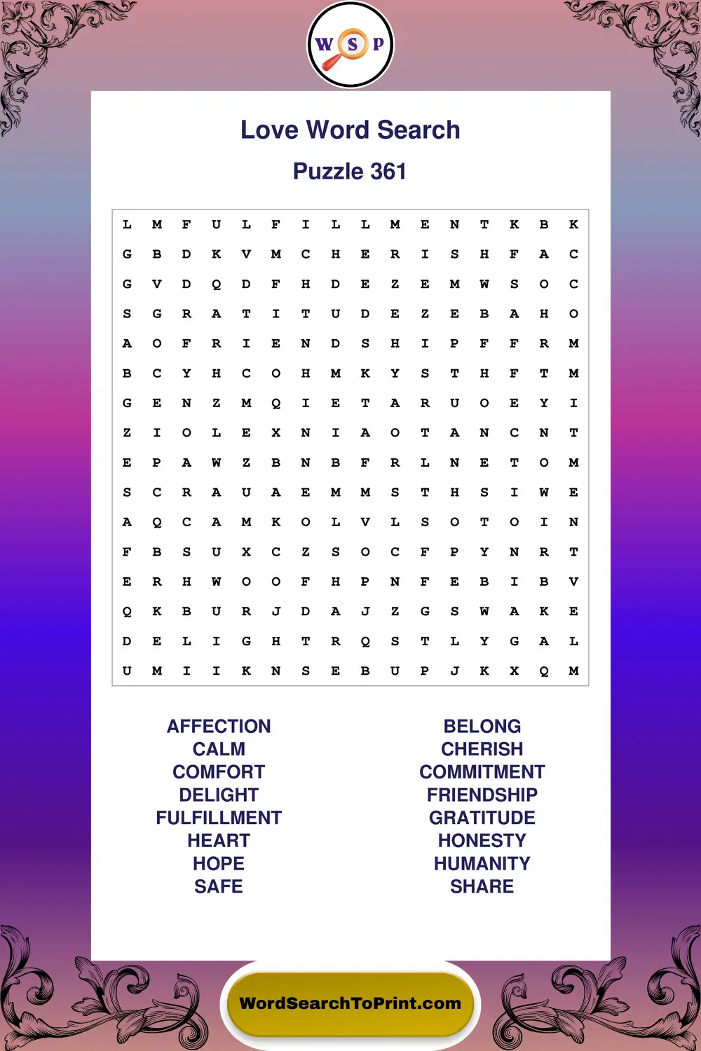 Love Word Search Puzzle 361