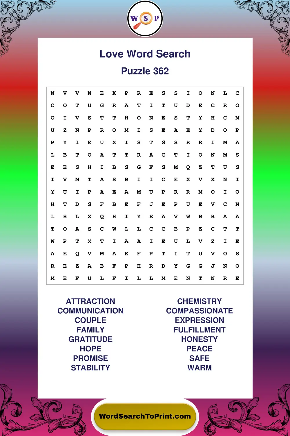 Love Word Search Puzzle 362