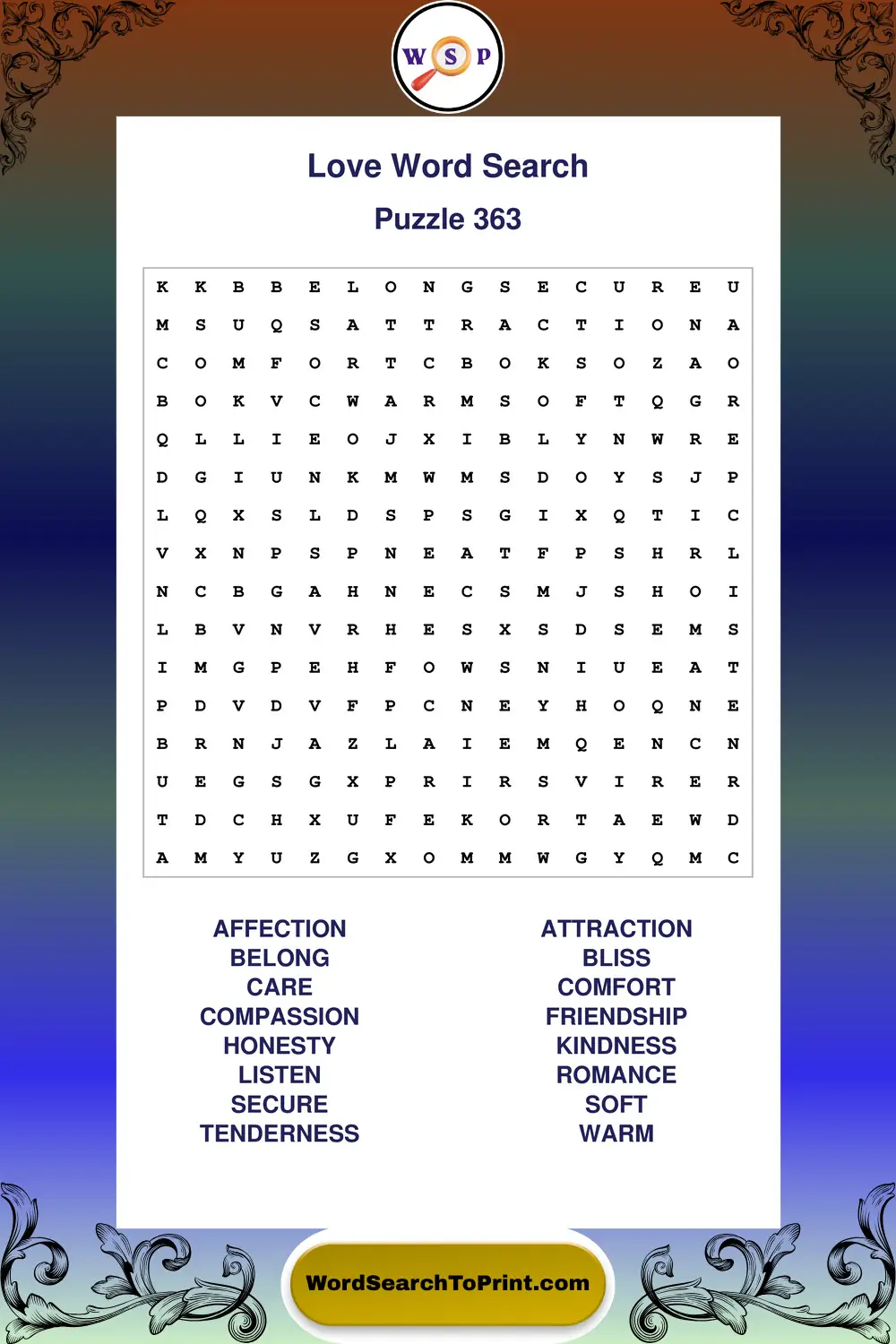 Love Word Search Puzzle 363