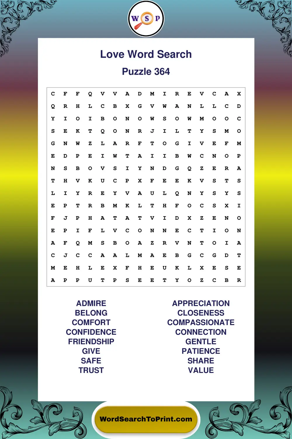 Love Word Search Puzzle 364