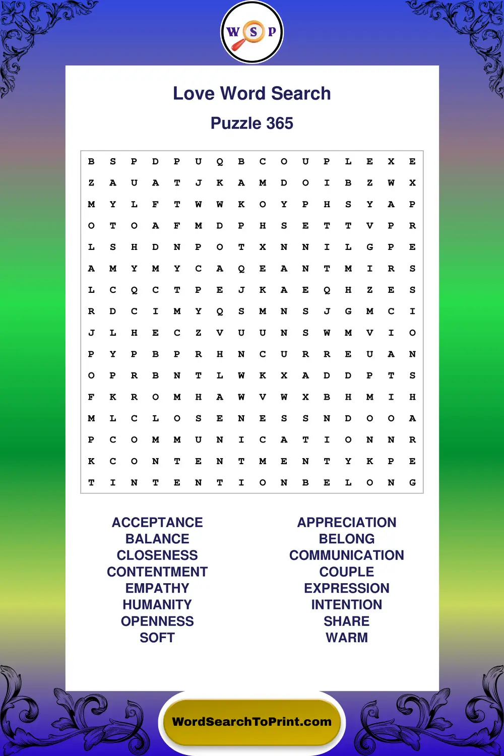 Love Word Search Puzzle 365