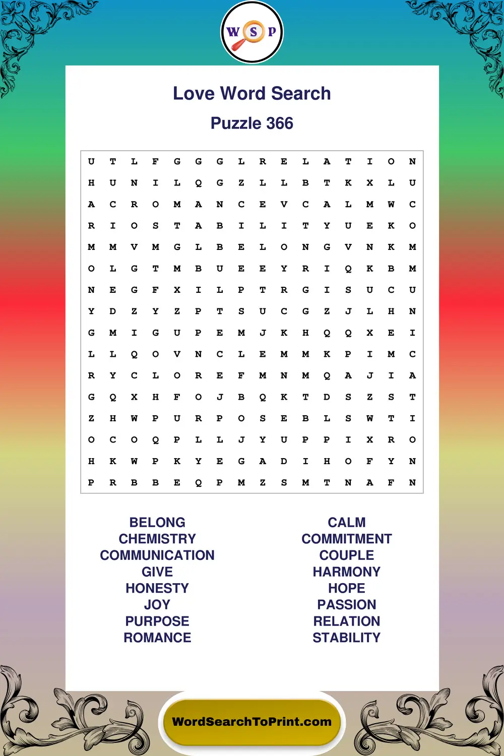 Love Word Search Puzzle 366