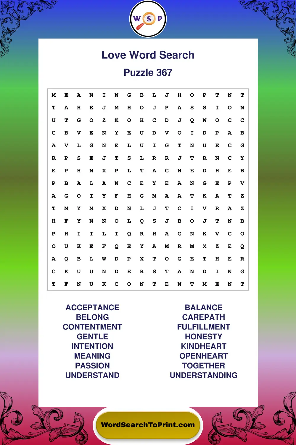 Love Word Search Puzzle 367