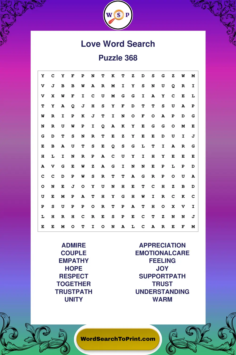 Love Word Search Puzzle 368