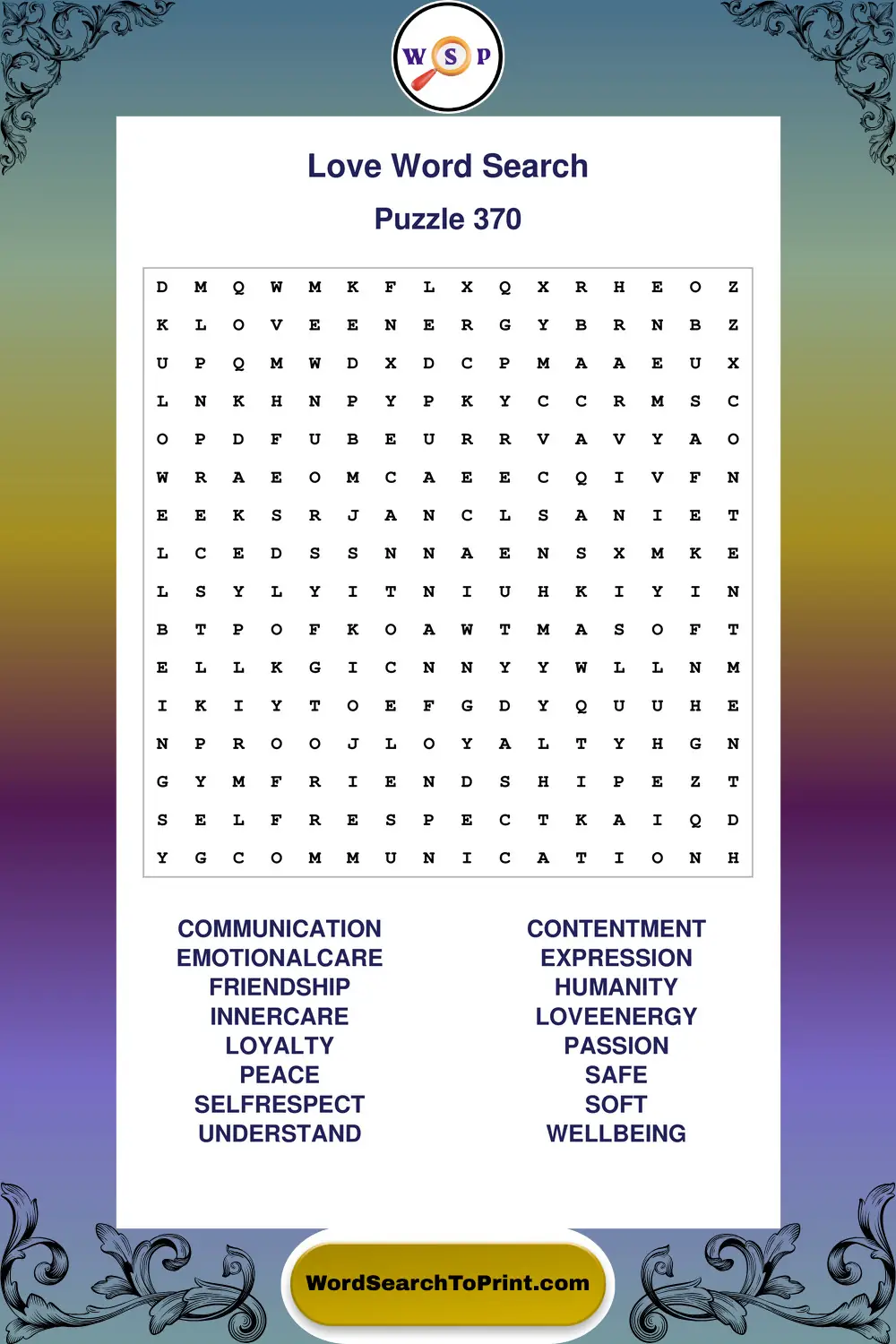 Love Word Search Puzzle 370