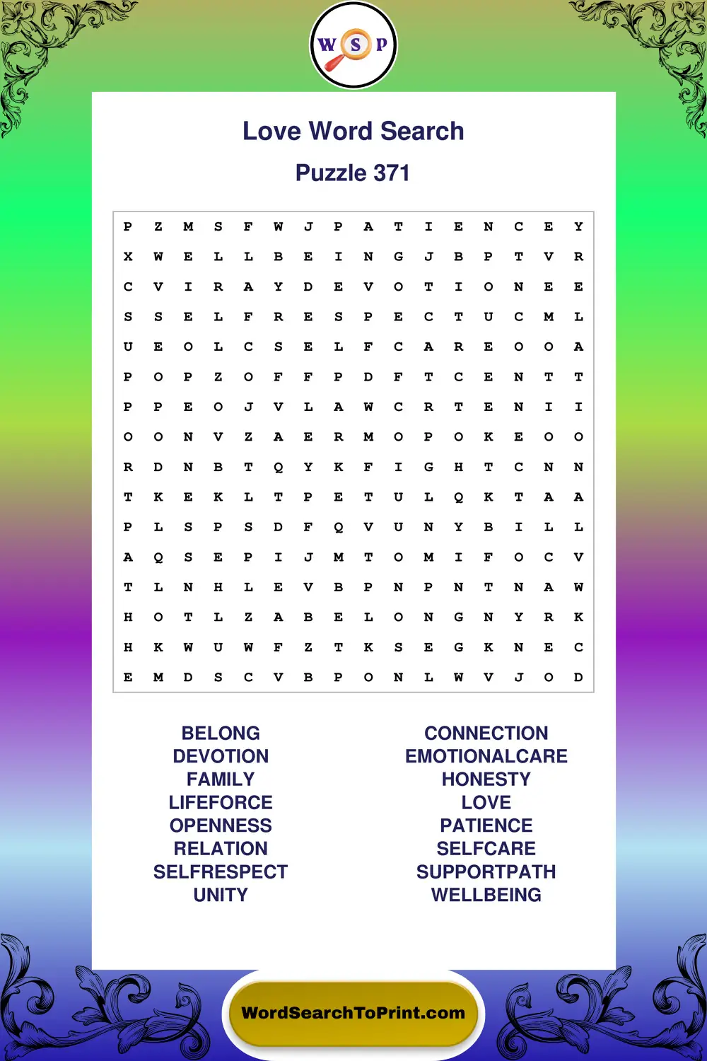 Love Word Search Puzzle 371