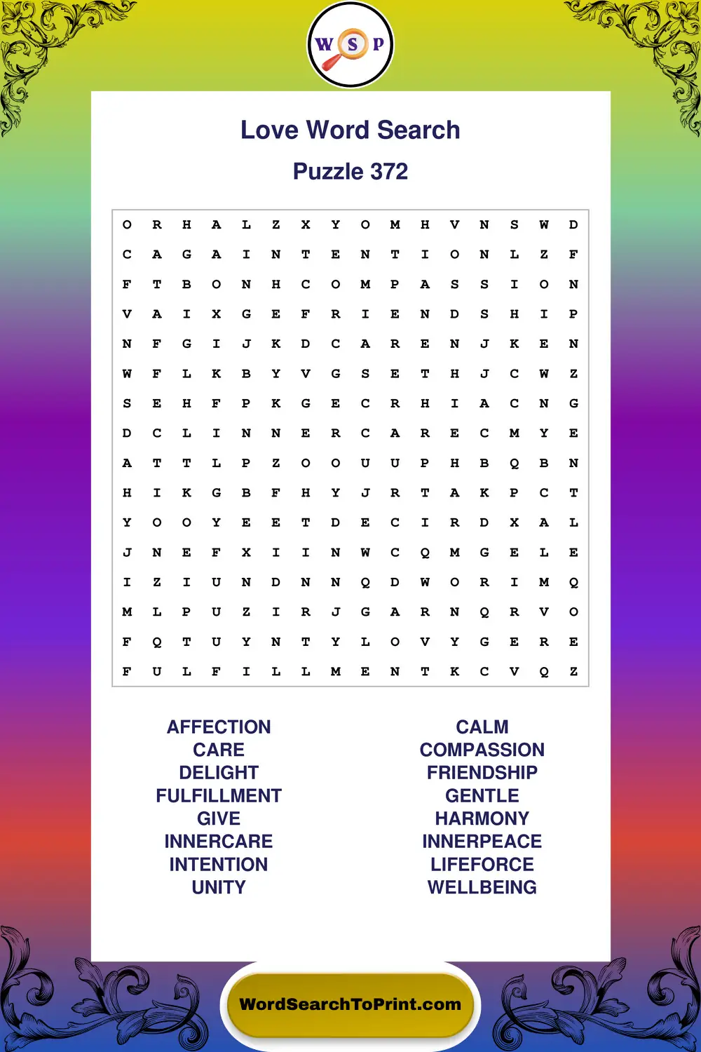 Love Word Search Puzzle 372