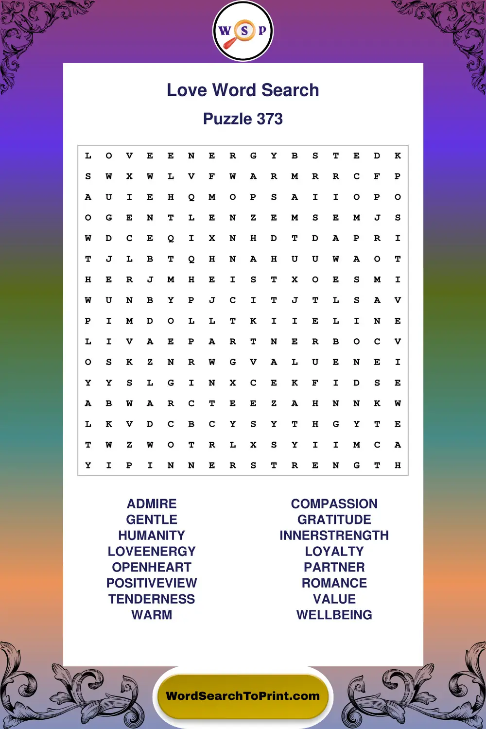 Love Word Search Puzzle 373