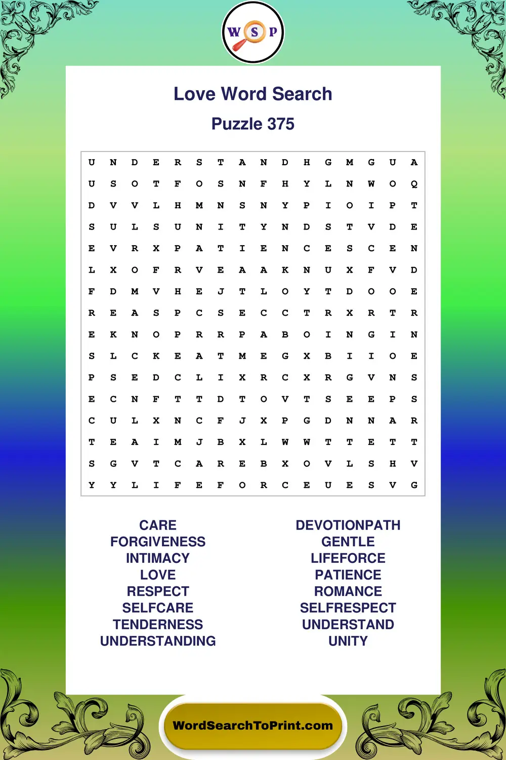 Love Word Search Puzzle 375