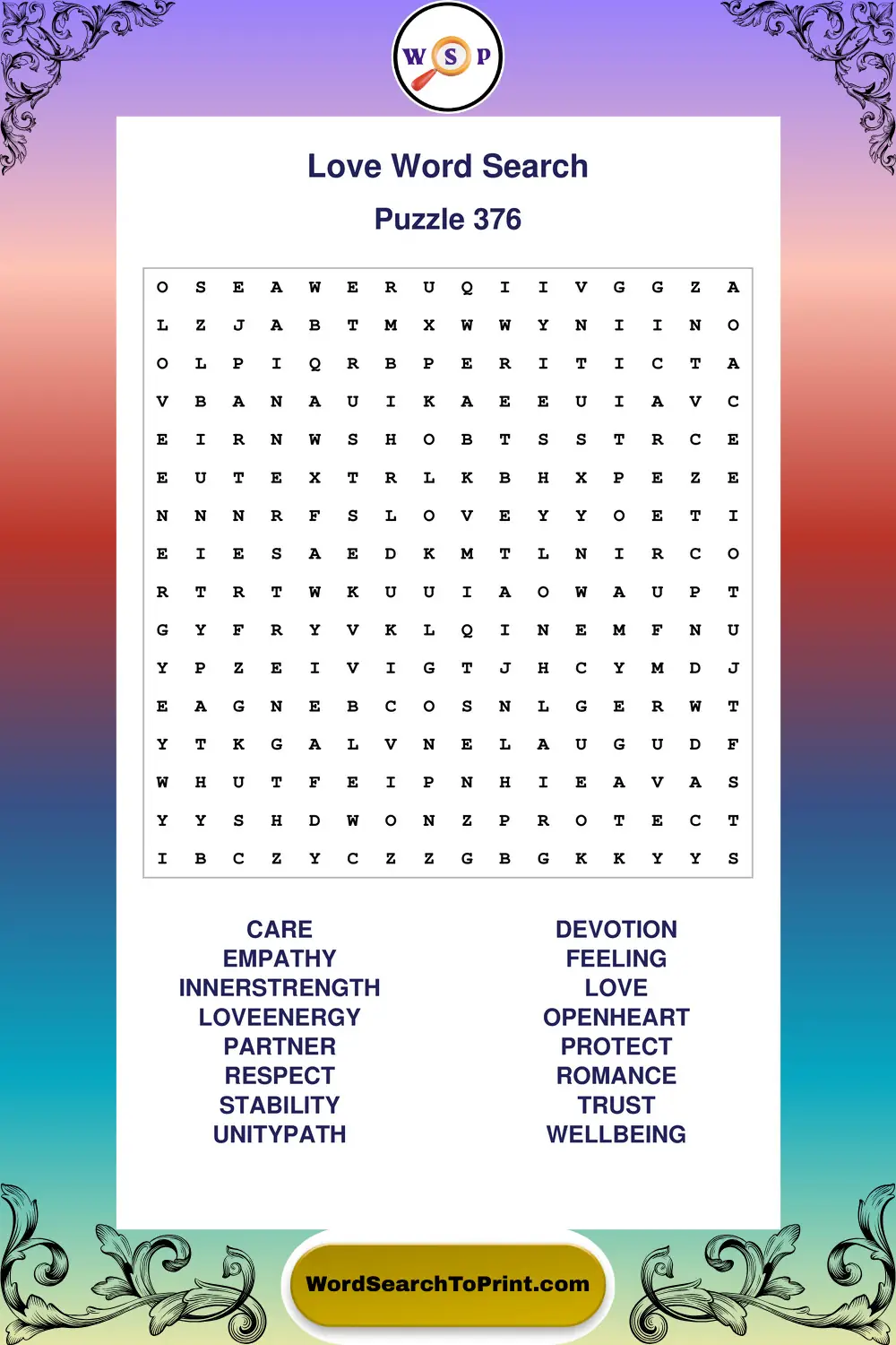 Love Word Search Puzzle 376