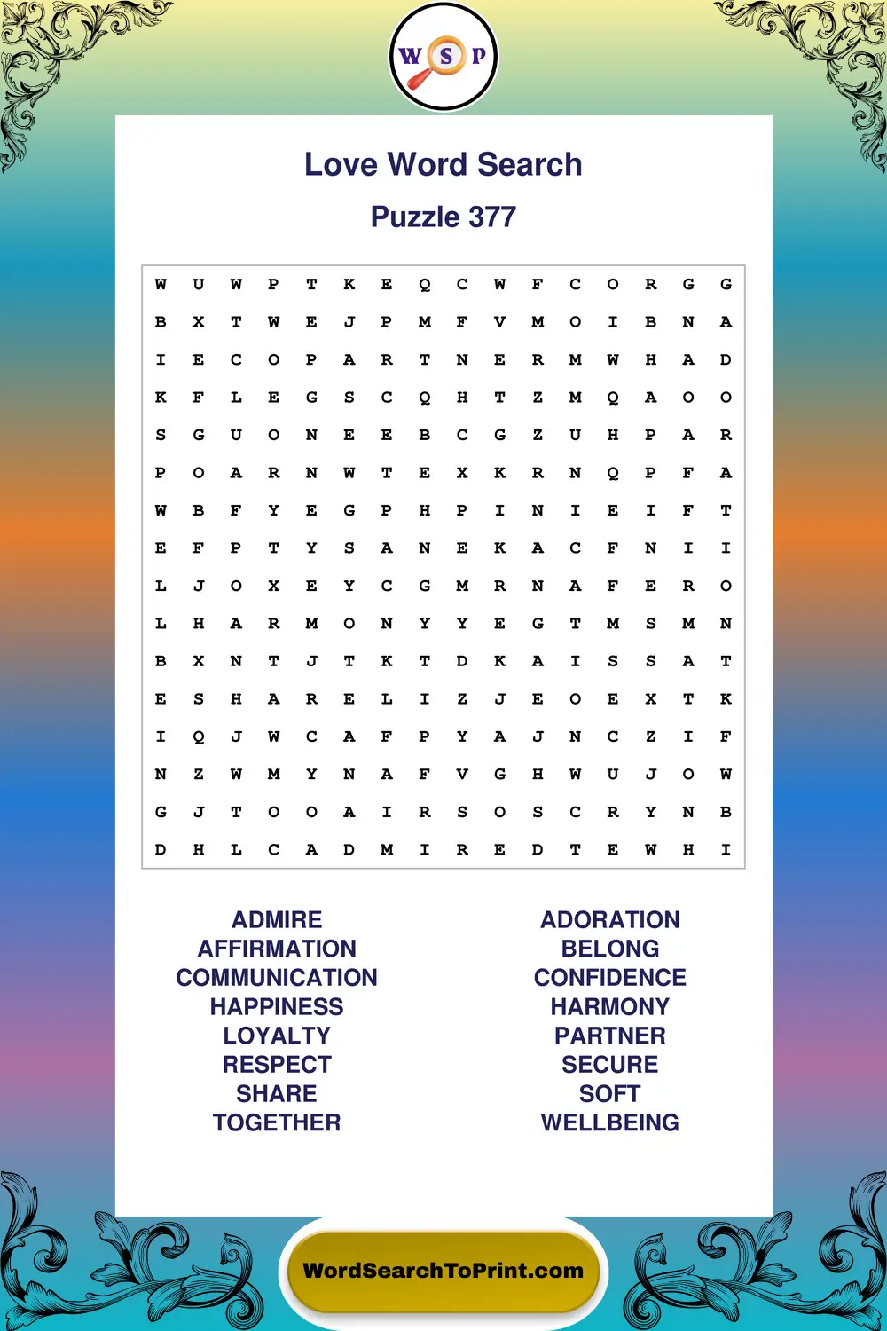 Love Word Search Puzzle 377